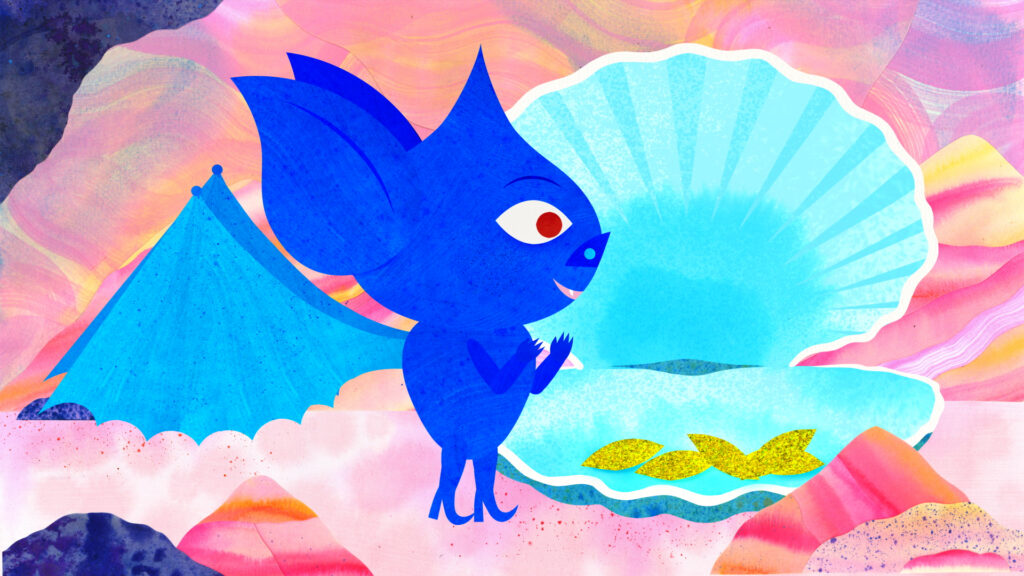 Concorto Kids 2025: screen di un cortometraggio animato raffigurante un pipistrello blu